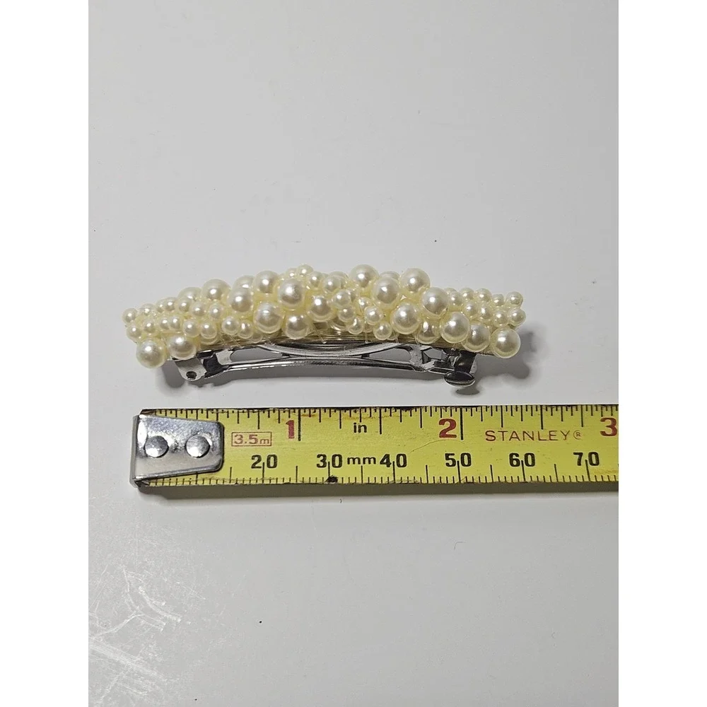 Vintage Hair Barrettes Clips Lot 7pc Faux Pearl Rhinestone Gold Silver Enamel